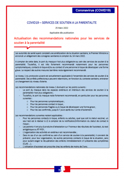 Actualisation des consignes nationales relatives aux dispositifs de soutien à la parentalité