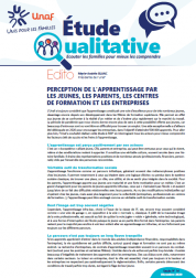 Etude qualitative Unaf : L’apprentissage vu par les jeunes, leurs parents, les centres de formation et les entreprises