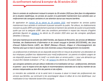 Actualisation des consignes pour les services aux familles dans le cadre du confinement national à compter du 30 octobre 2020