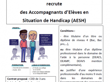 Bas-Rhin : « L’Education Nationale recrute des Accompagnants d’élèves en situation de handicap »