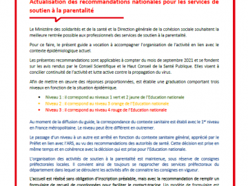 Covid-19- Actualisation des recommandations nationales pour les services de soutien à la parentalité