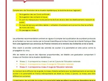 Covid 19 - Actualisation des recommandations nationales pour les services de soutien à la parentalité - 17 janvier 2022