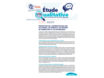 Etude qualitative Unaf : L’apprentissage vu par les jeunes, leurs parents, les centres de formation et les entreprises