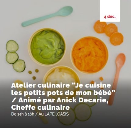 Atelier culinaire : Je cuisine les petits pots de mon bébé