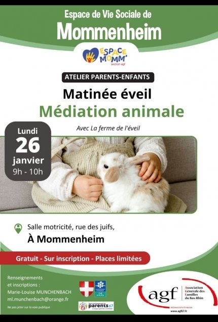 Matinée éveil parents-enfants : Médiation animale